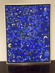 Dipinto Astratto  su tela arte contemporanea a smalti acrilici su cornice argento  mis 107 x 82